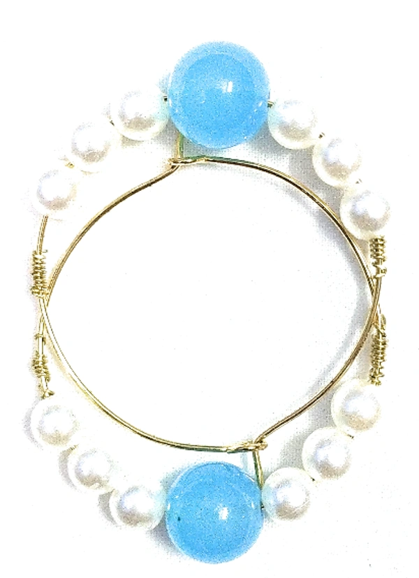 NIBRAS Blue Pearl Hoop Earrings - B09JN444LL, 6 gm, 4.5cm x 4cm x 1cm